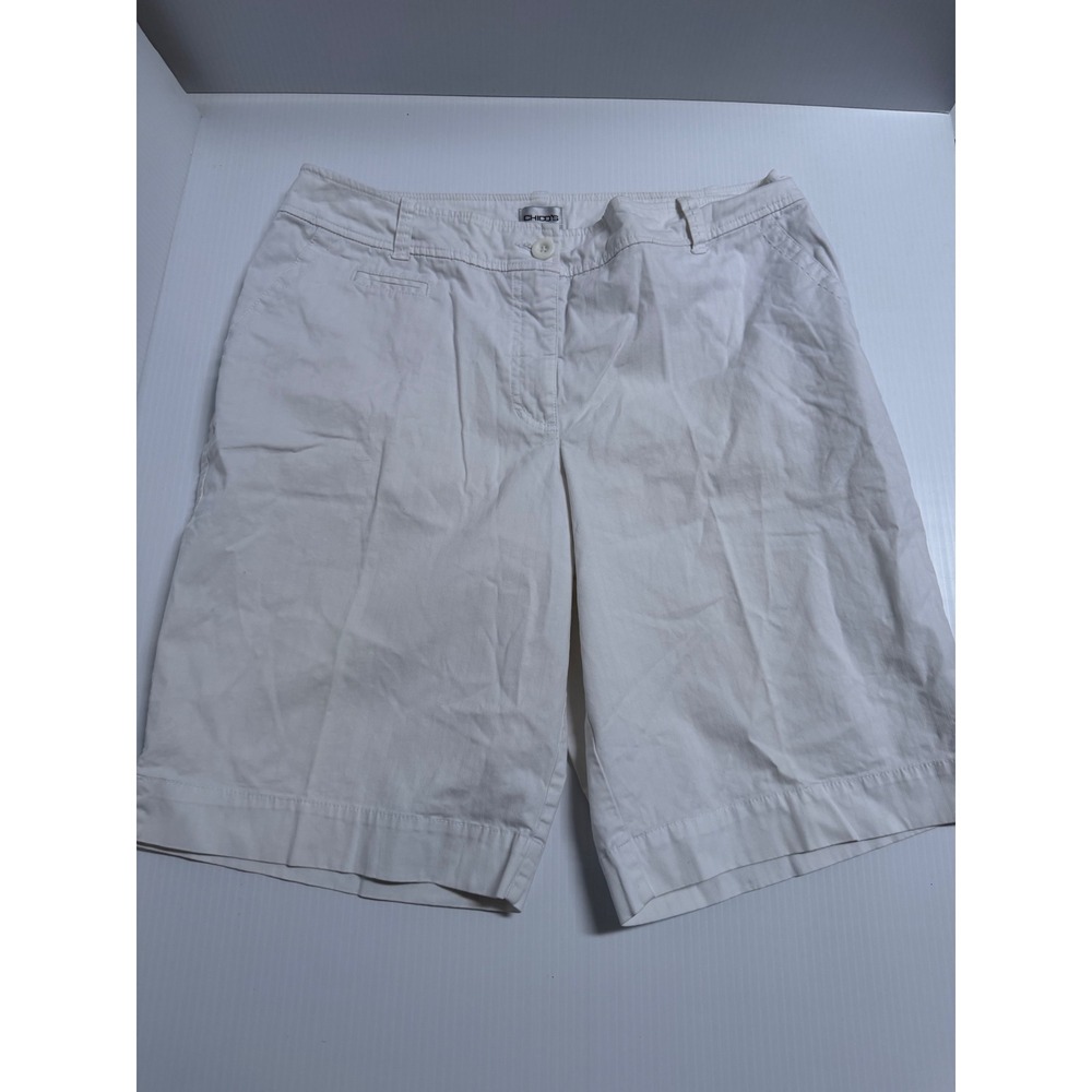 Chicos Bermuda Shorts Size 3 XL White Textured Cotton Stretch Knee Length Pocket